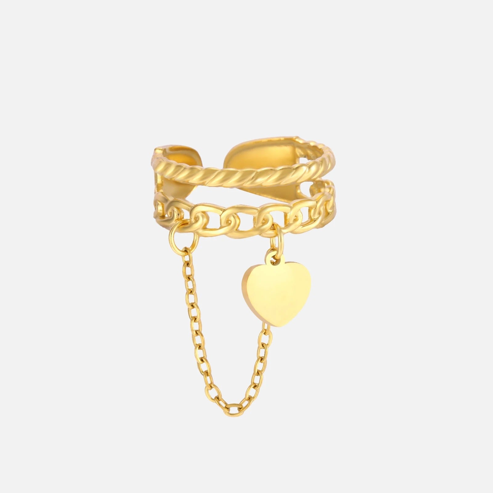 Bague Femme Ajustable Chaine et Cœur