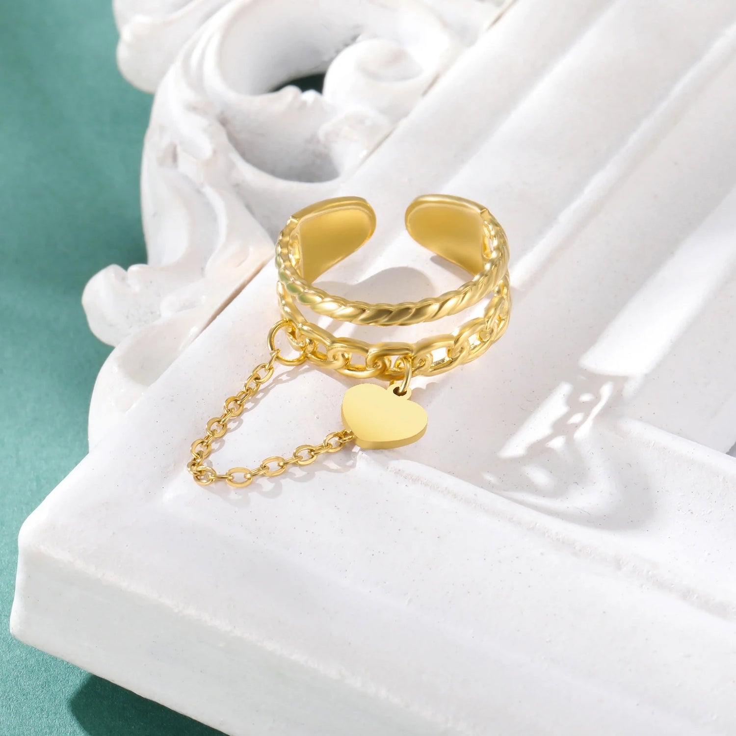 Bague Femme Ajustable Chaine et Cœur