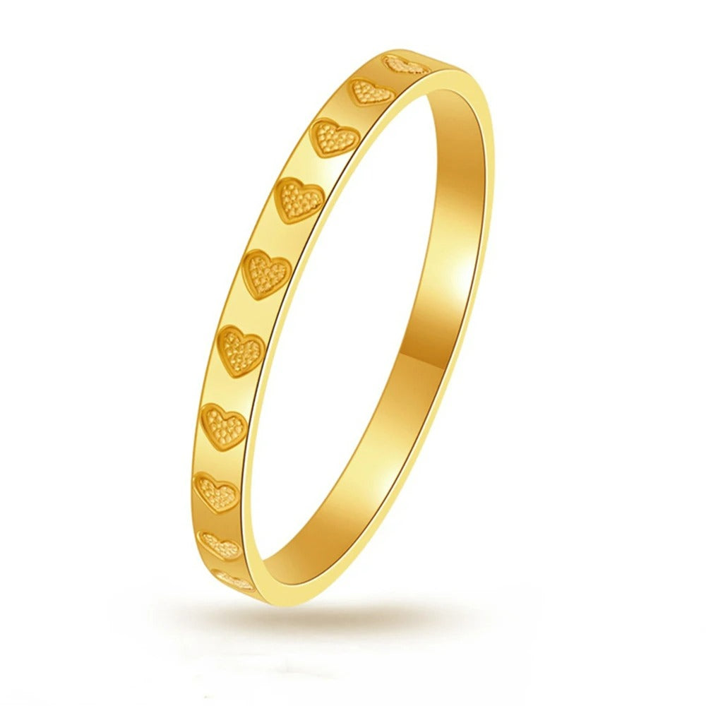 Bague Femme Anneau Gravé Cœurs