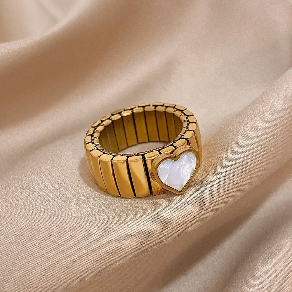 Bague Femme Élastique Cœur Nacré