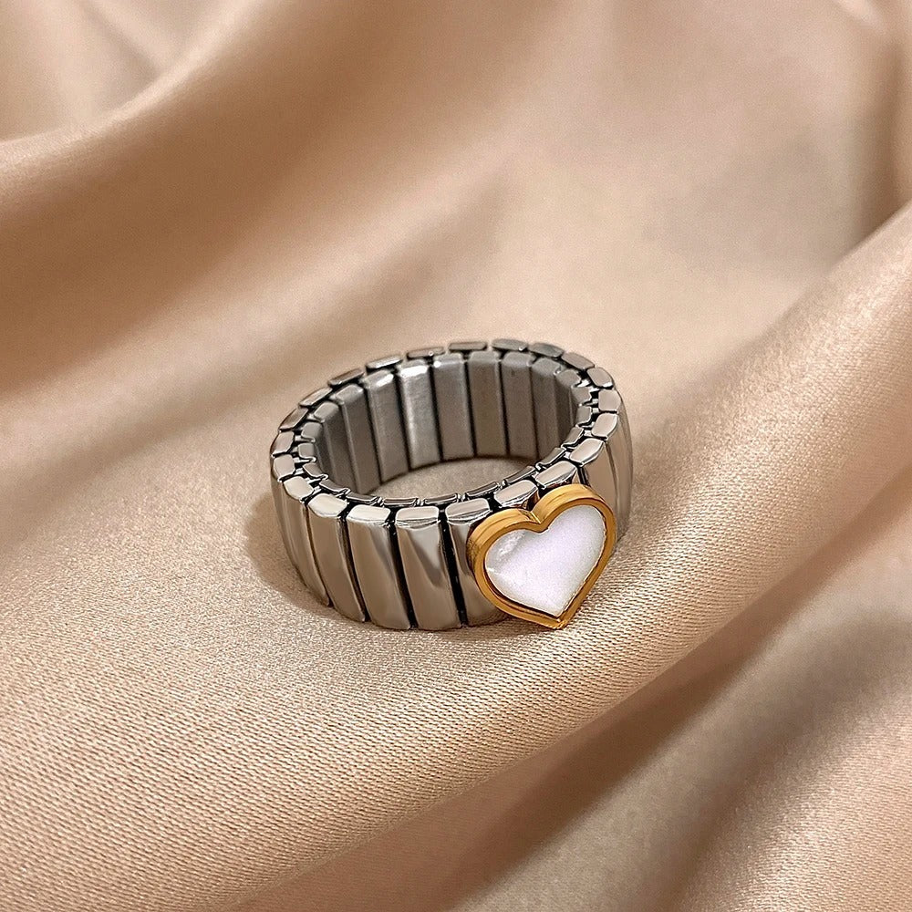 Bague Femme Élastique Cœur Nacré