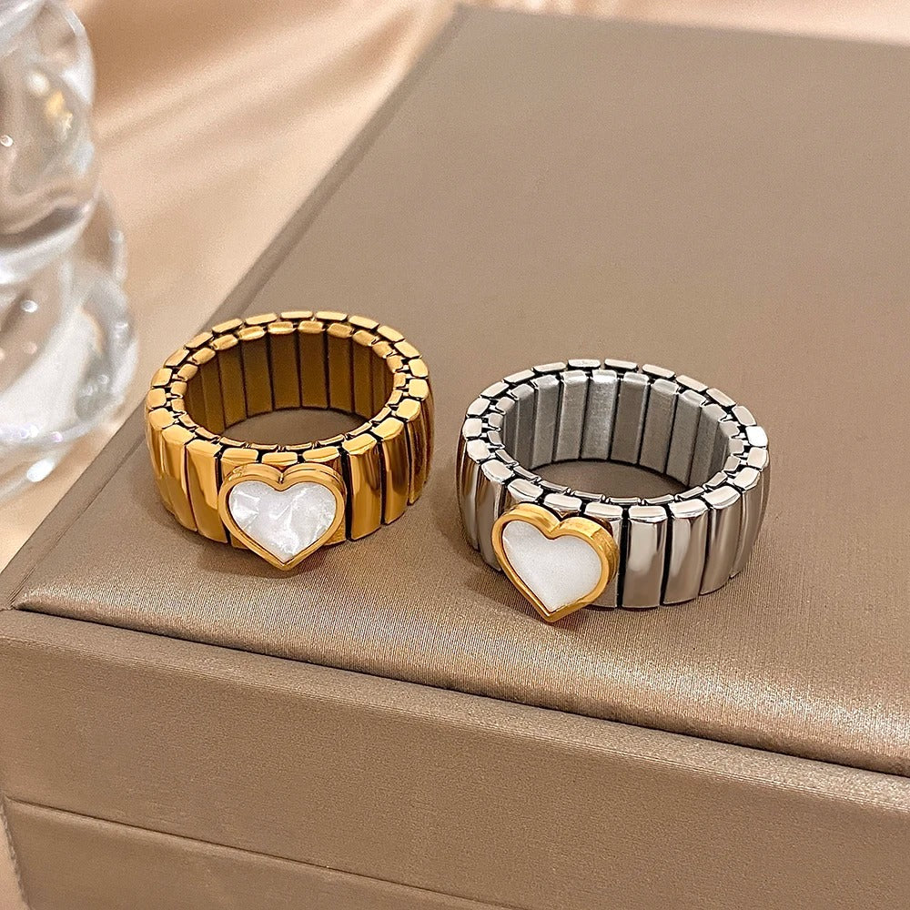 Bague Femme Élastique Cœur Nacré