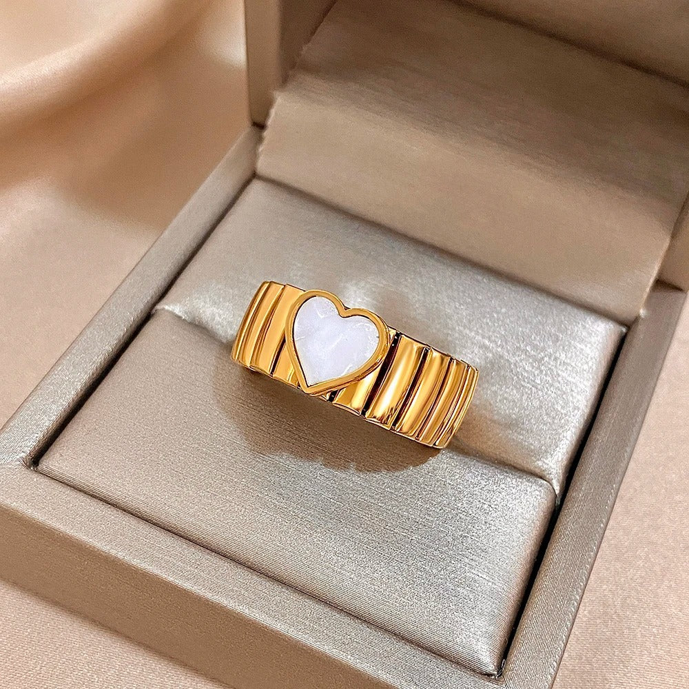 Bague Femme Élastique Cœur Nacré