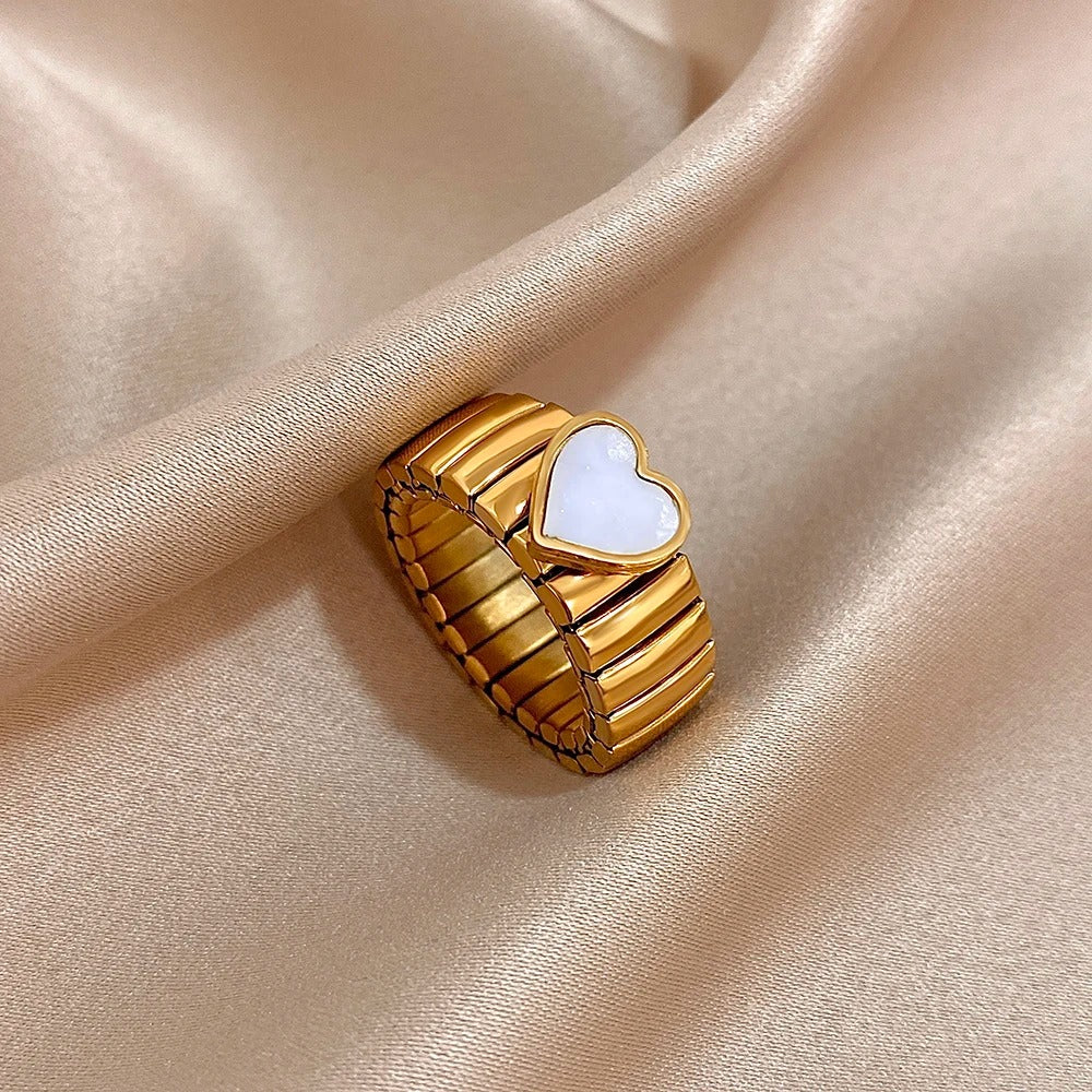 Bague Femme Élastique Cœur Nacré