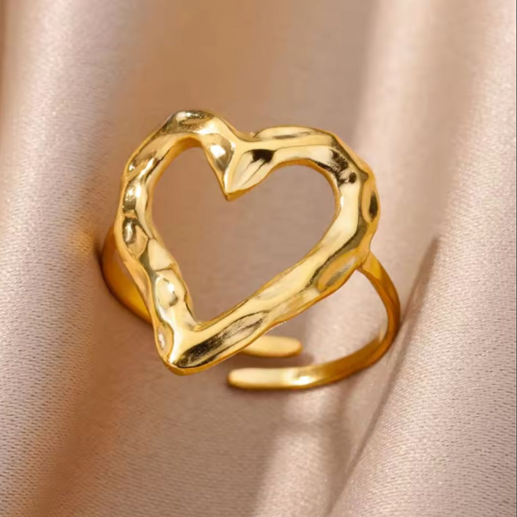 Bague Réglable en Coeur Doré