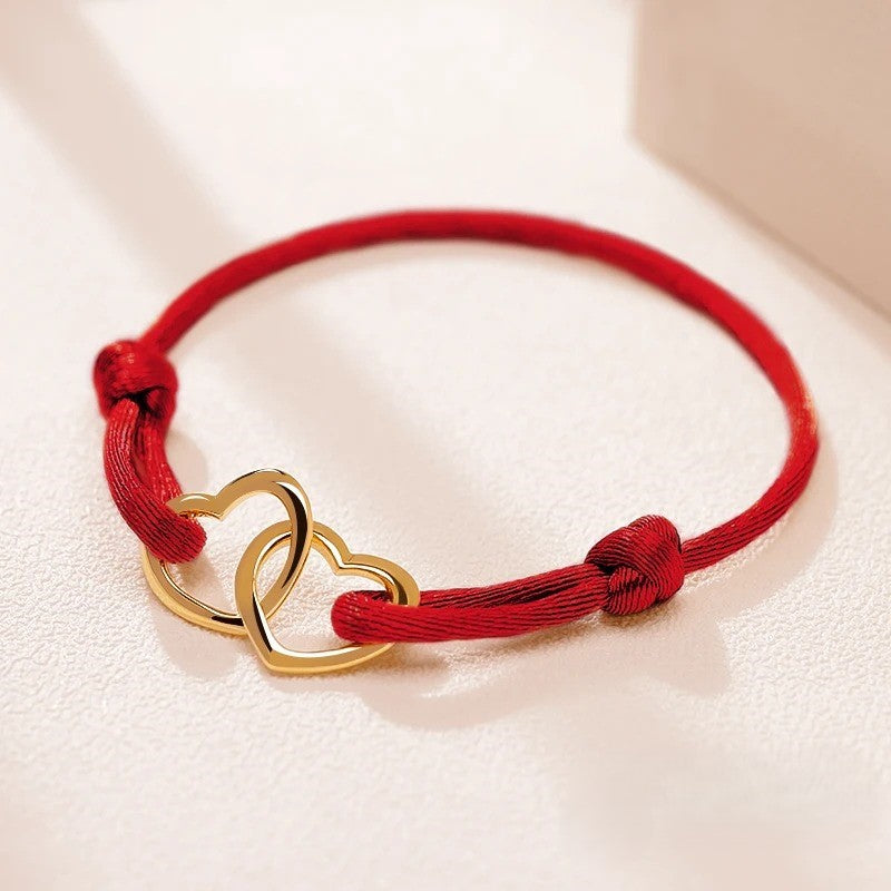 Bracelet Femme Double Cœurs et Cordon