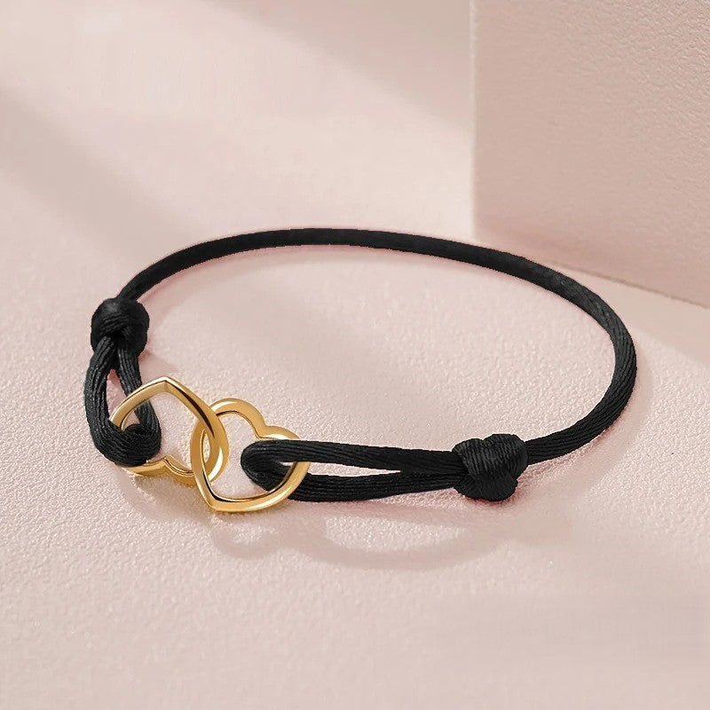 Bracelet Femme Double Cœurs et Cordon