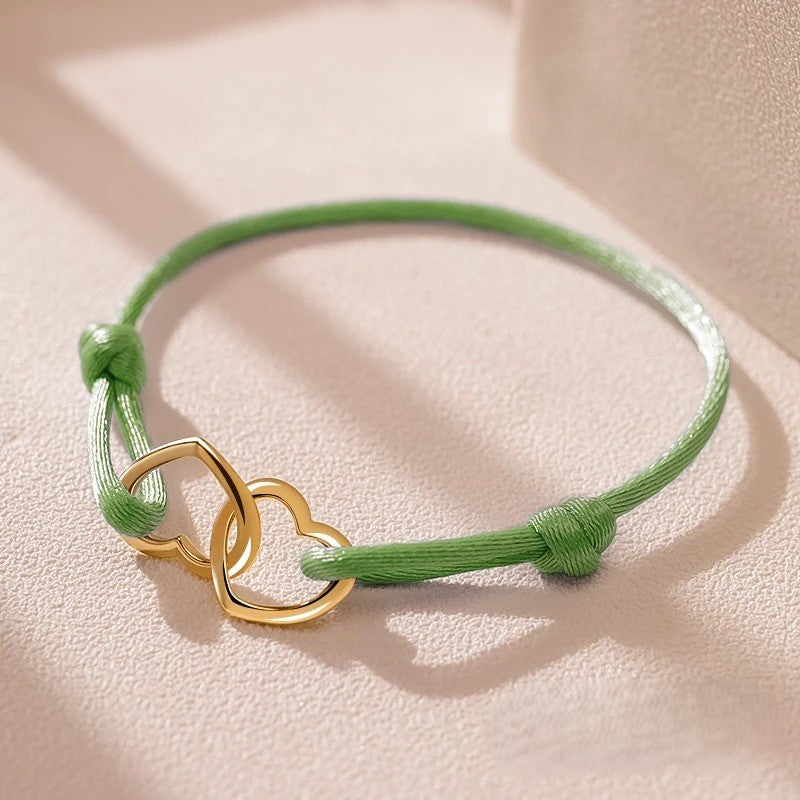 Bracelet Femme Double Cœurs et Cordon