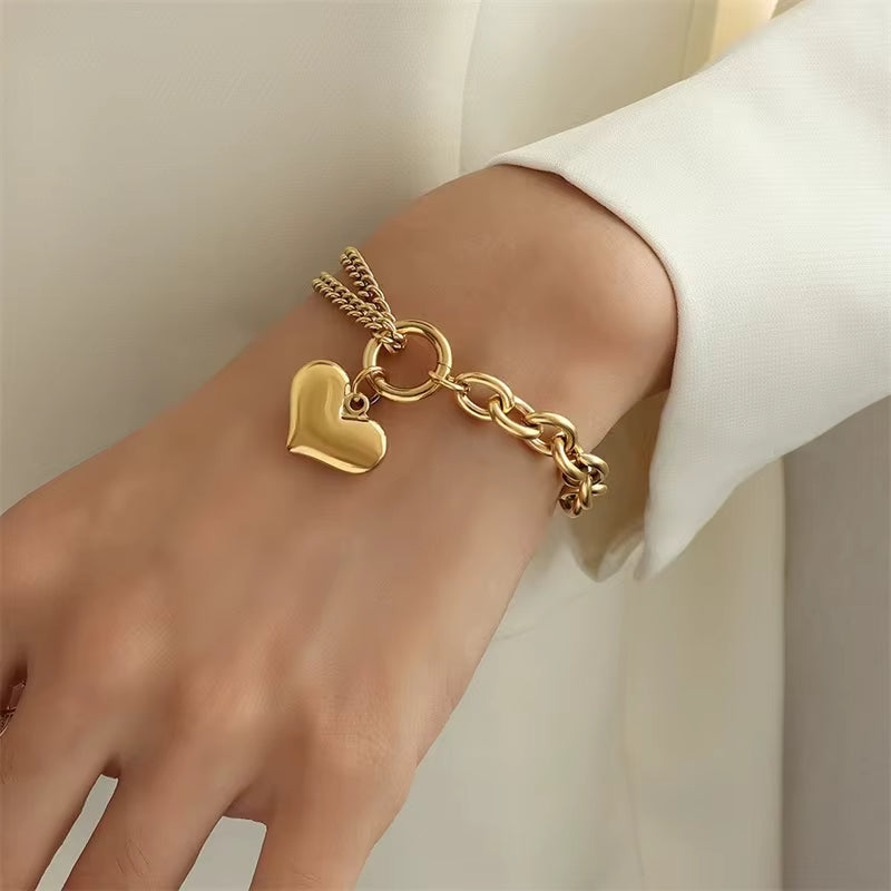 Bracelet Grosse Maille Coeur Pendant