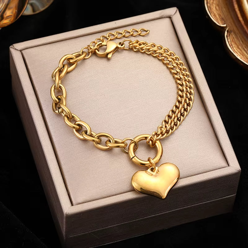 Bracelet Grosse Maille Coeur Pendant