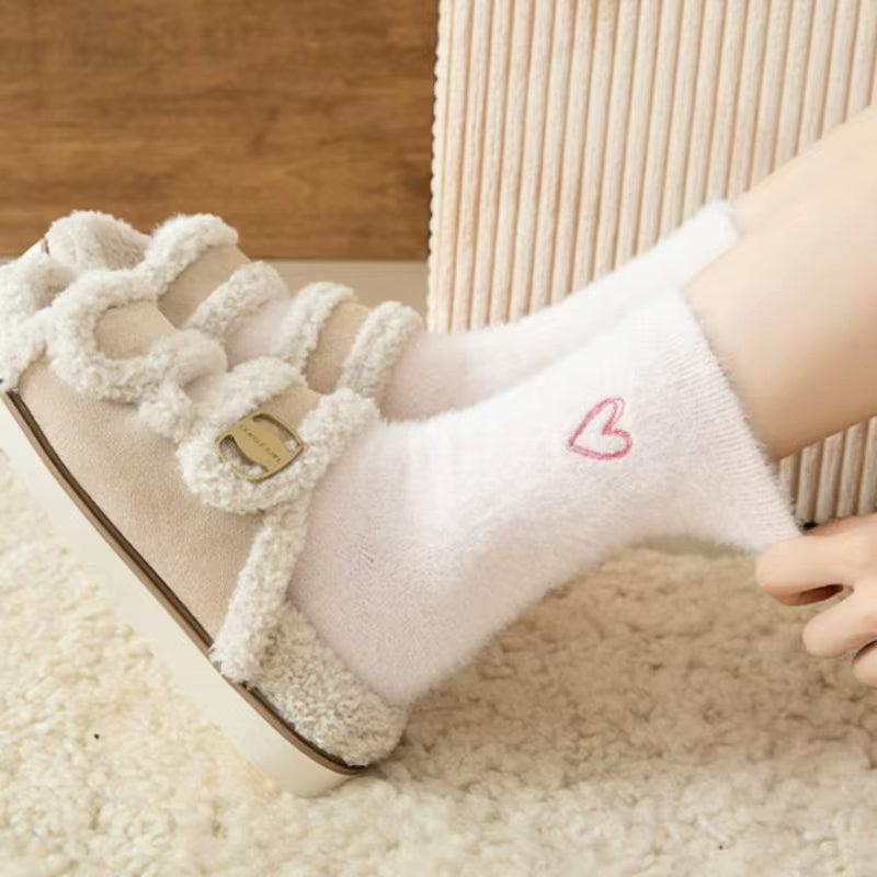 Chaussettes pour Femme Polaires à Coeur Brodé