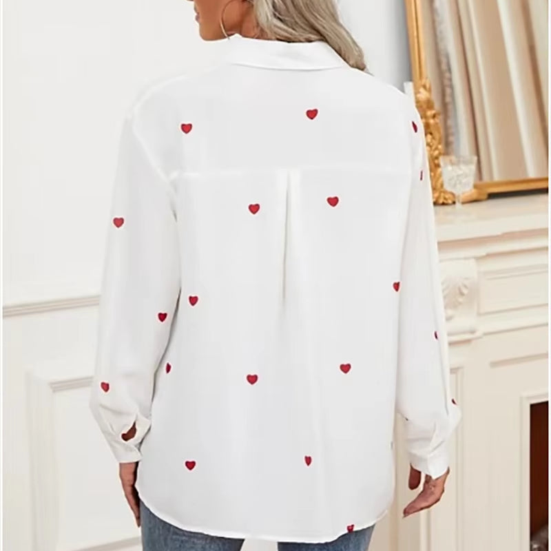 Chemise Col V Motif Coeur
