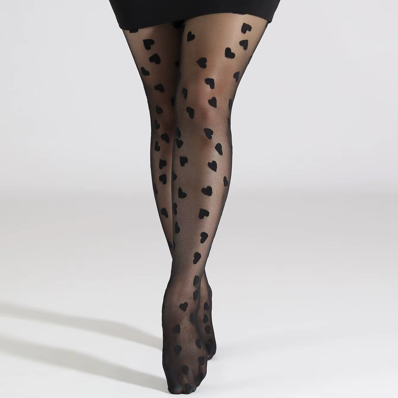 Collant Fin pour Femme Coeur Noir