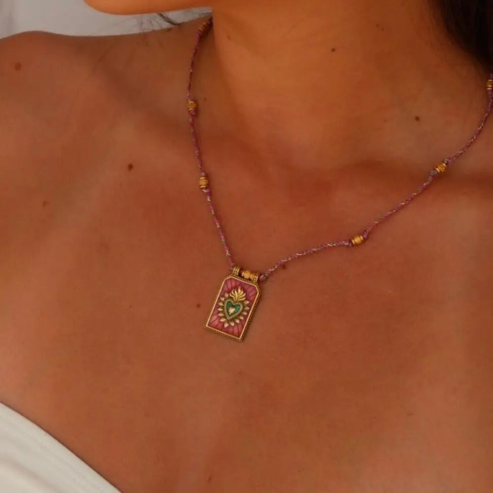Collier Femme Pendentif Carte Tarot Cœur