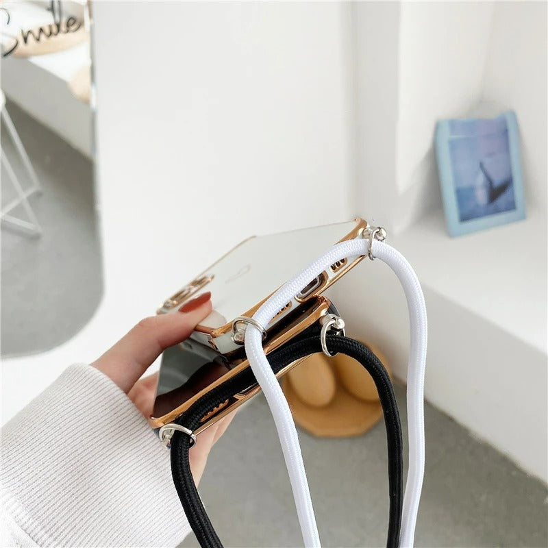 Coque de Telephone Cœur Doré Avec Cordon iPhone