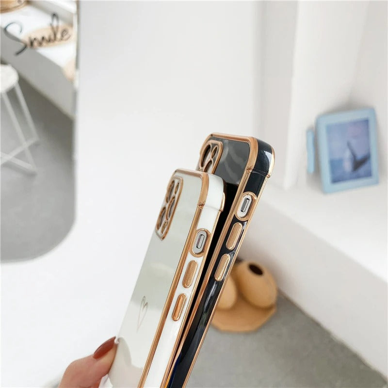 Coque de Telephone Cœur Doré Avec Cordon iPhone
