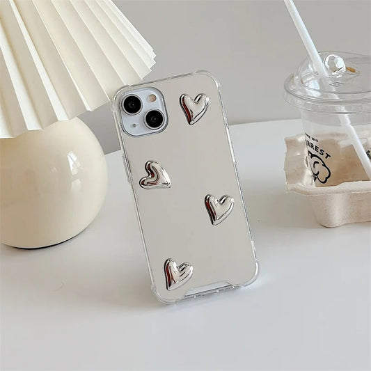 Coque de Telephone Miroir Cœurs Argentés iPhone