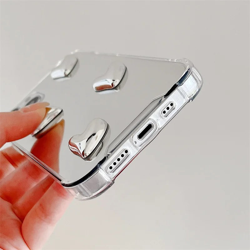 Coque de Telephone Miroir Cœurs Argentés iPhone