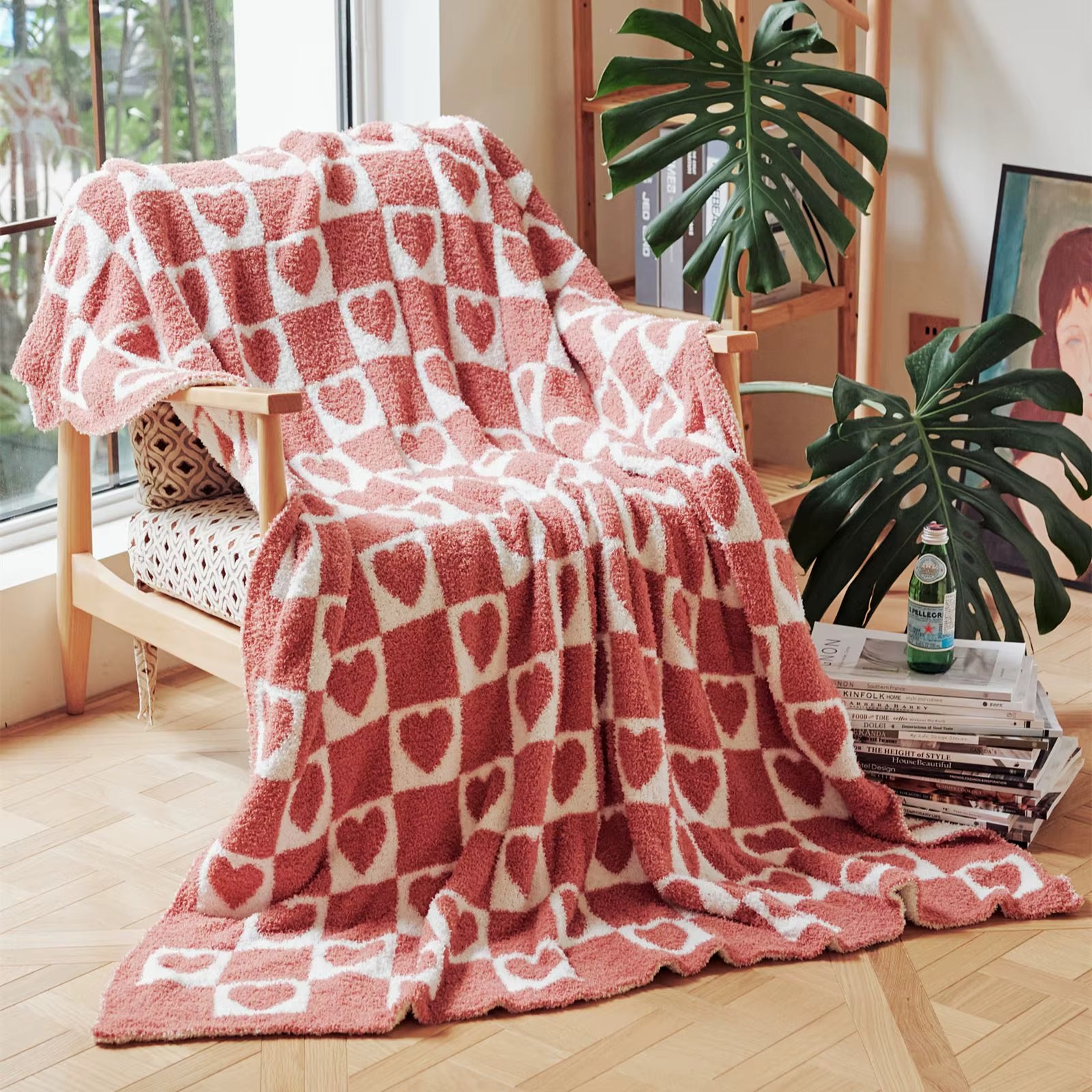 Couverture à Carreaux Coeur sur un fauteuil