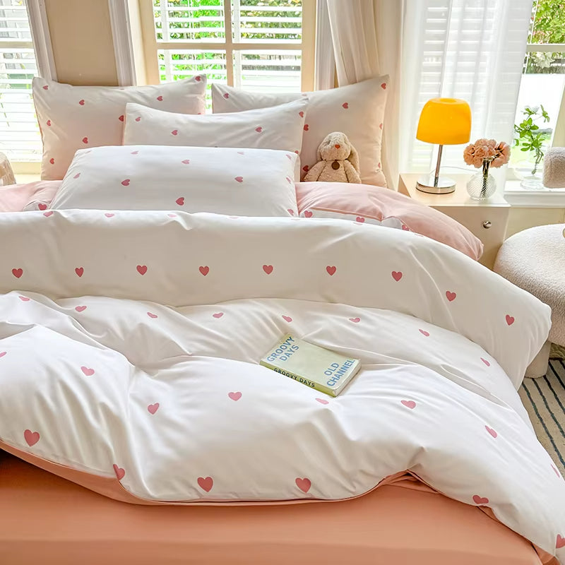 Housse de Couette Coeur Rose