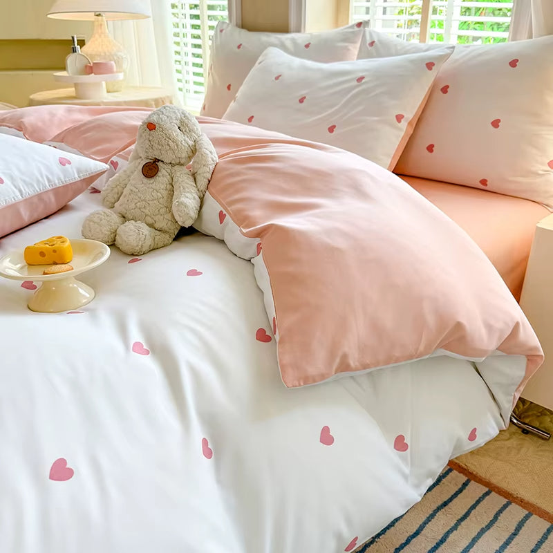 Housse de Couette Coeur Rose