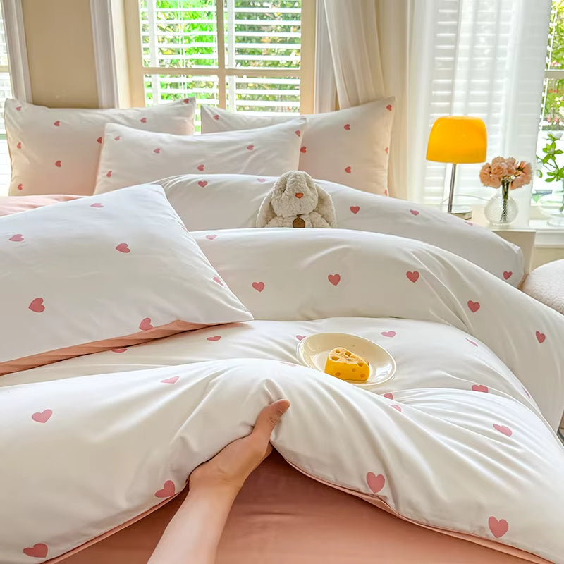 Housse de Couette Coeur Rose