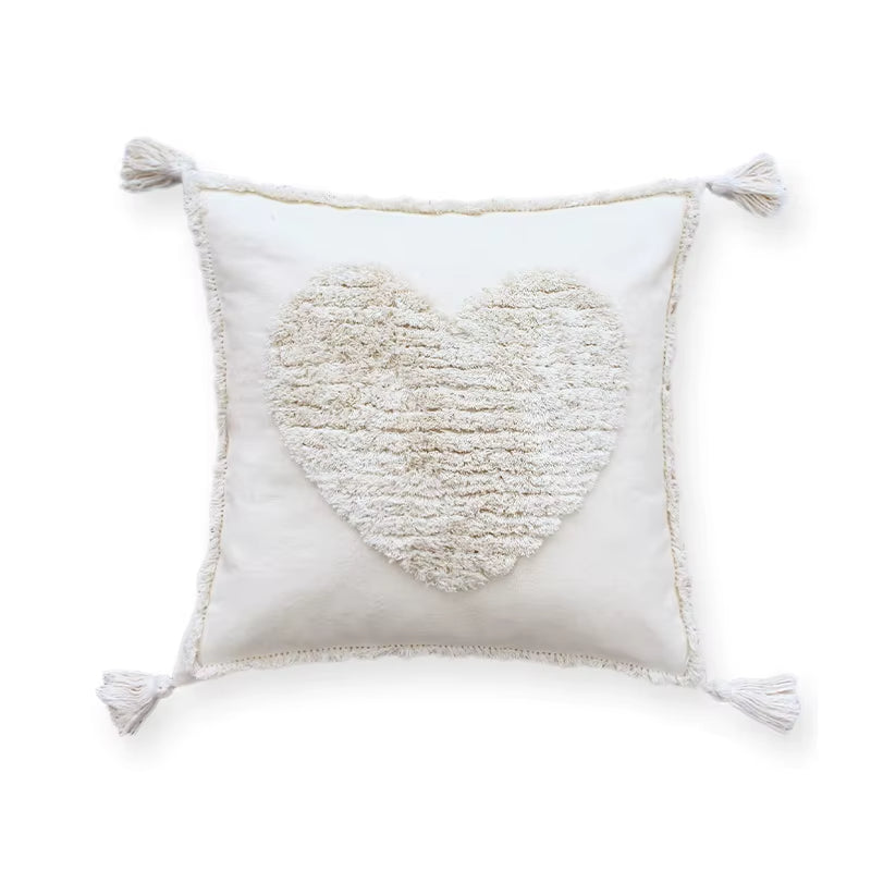 Housse de Coussin Bohème Coeur sur fond blanc