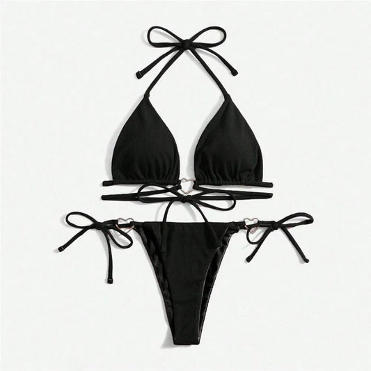 Maillot de Bain Femme Bijoux Cœurs Délicats noir sur fond blanc