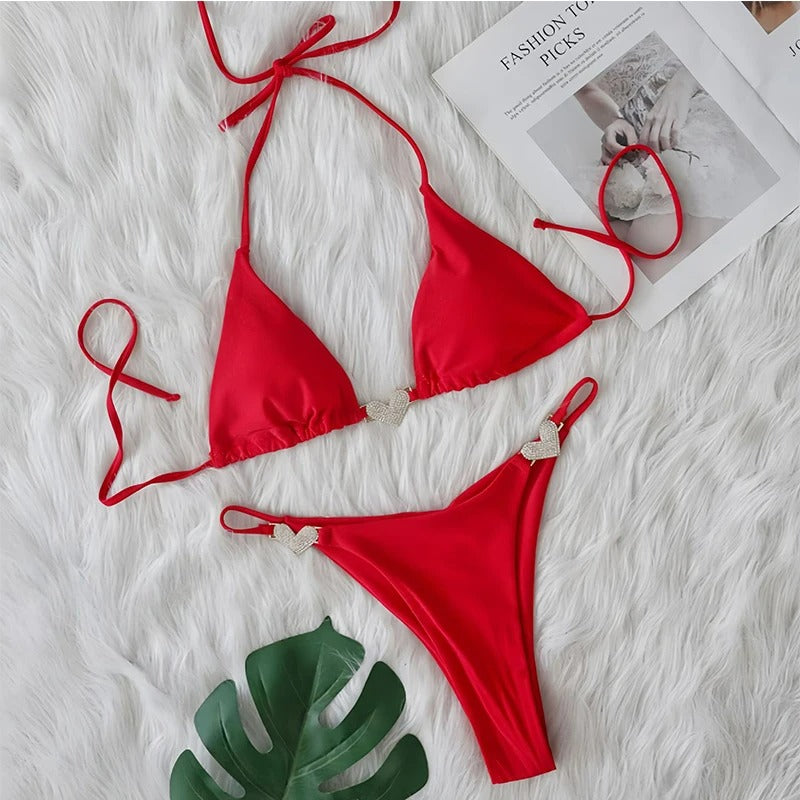 Maillot de Bain Femme Bijoux Cœurs Strass