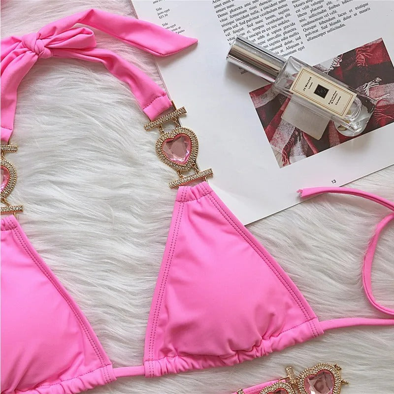 Maillot de Bain Femme Rose Bijoux Cœur