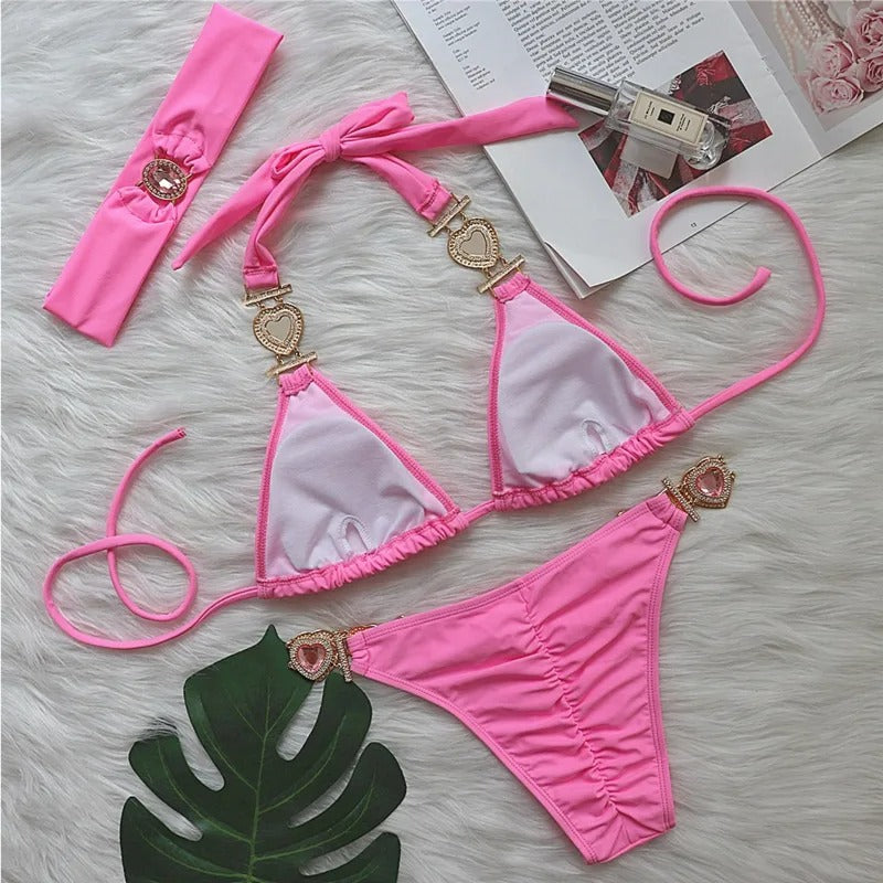 Maillot de Bain Femme Rose Bijoux Cœur