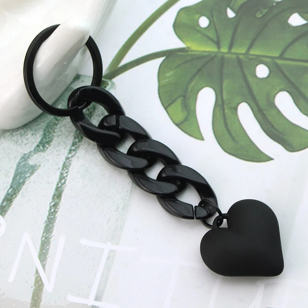 Porte Clé Chaine et Cœur Noir