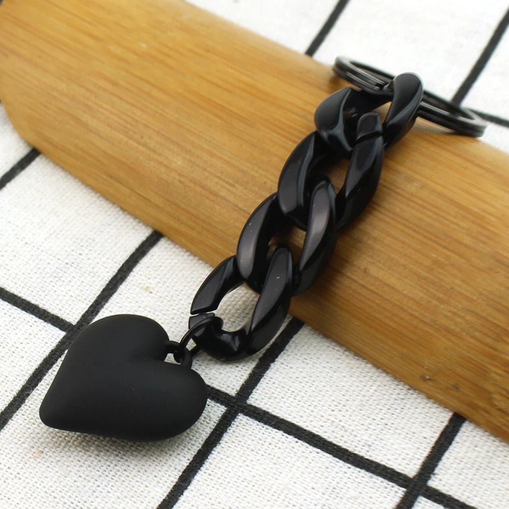 Porte Clé Chaine et Cœur Noir