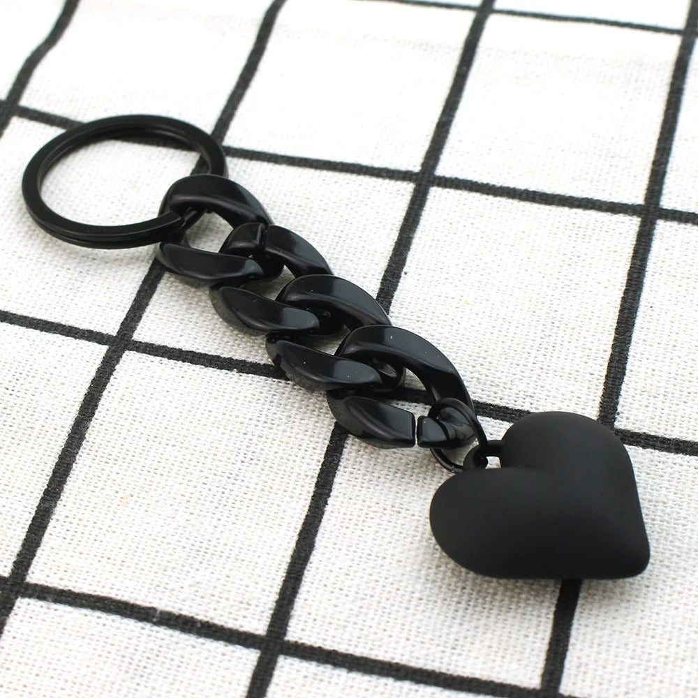 Porte Clé Chaine et Cœur Noir
