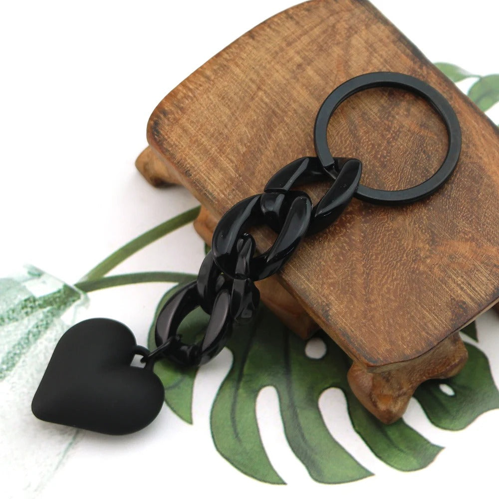 Porte Clé Chaine et Cœur Noir
