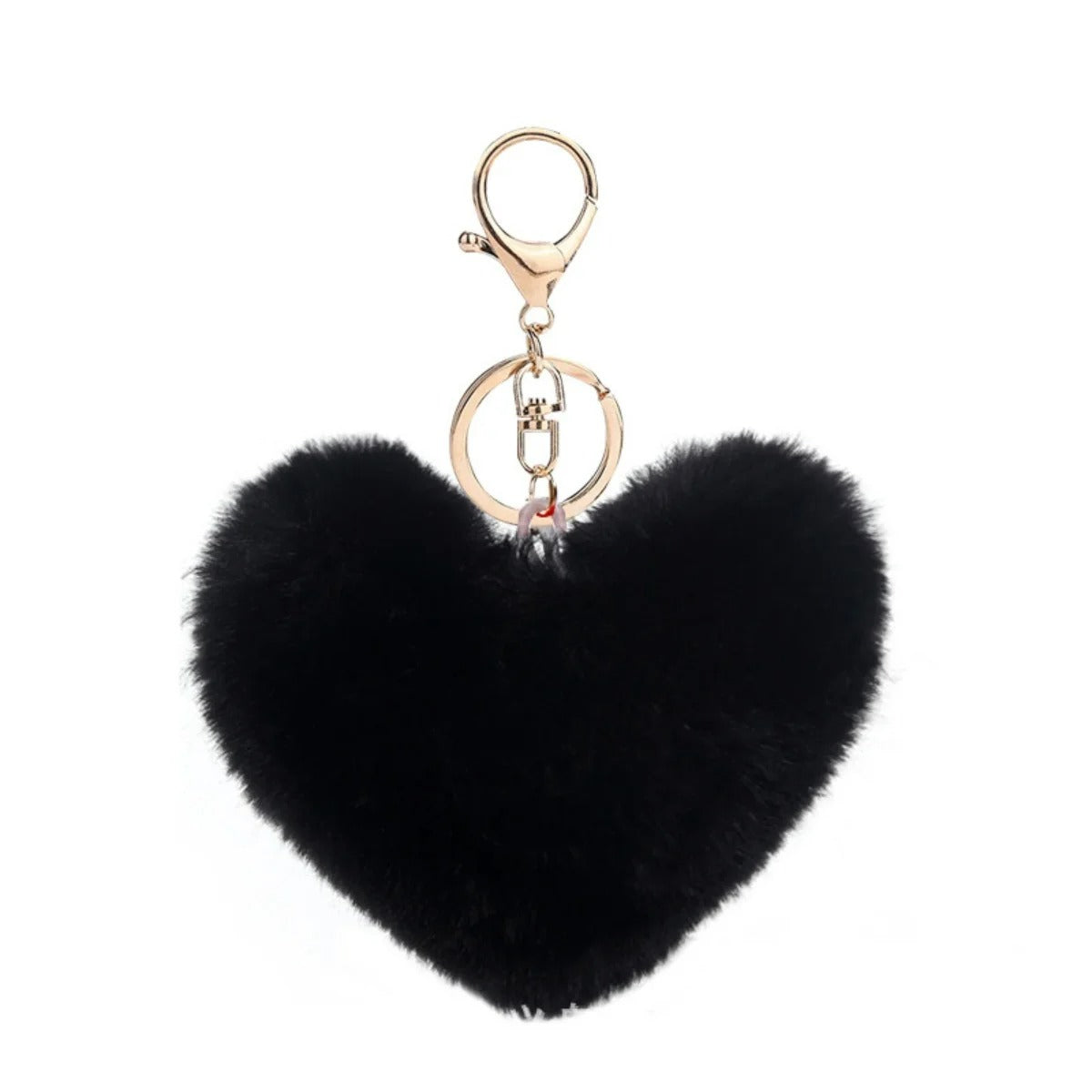 Porte Clé Cœur Peluche noir sur fond blanc