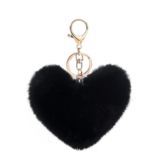 Porte Clé Cœur Peluche noir sur fond blanc