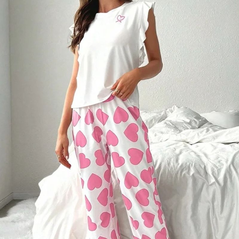 Pyjama avec Pantalon Imprimé Coeur
