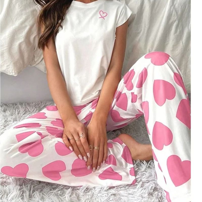 Pyjama avec Pantalon Imprimé Coeur
