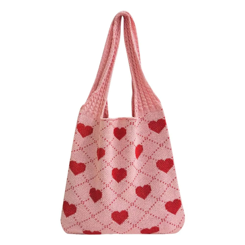 Sac Femme Rose à Motifs de Coeurs sur fond blanc