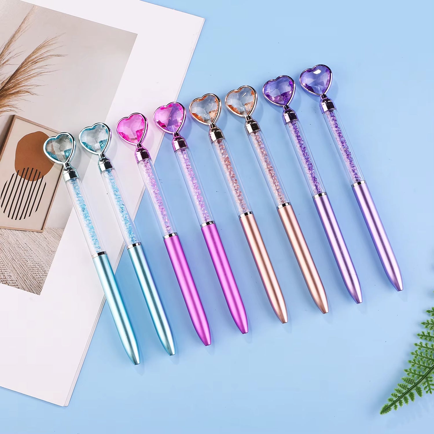 Stylos à Bille Métal Coeur sur fond bleu