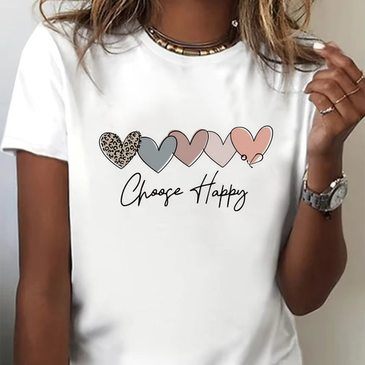 T-shirt Imprimé Coeur Col Rond sur une femme