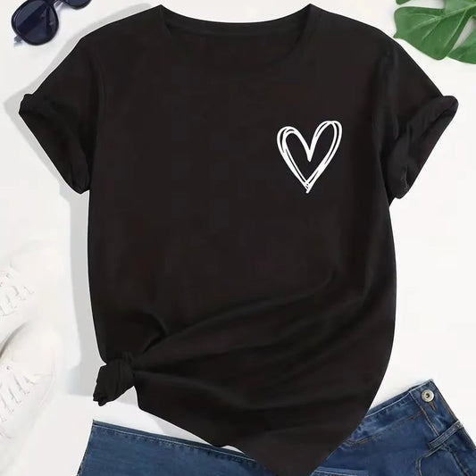 T-shirt Manche Courtes Motif Coeur sur fond gris