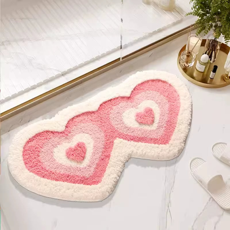 Tapis Rose Coeurs Moelleux posé au sol