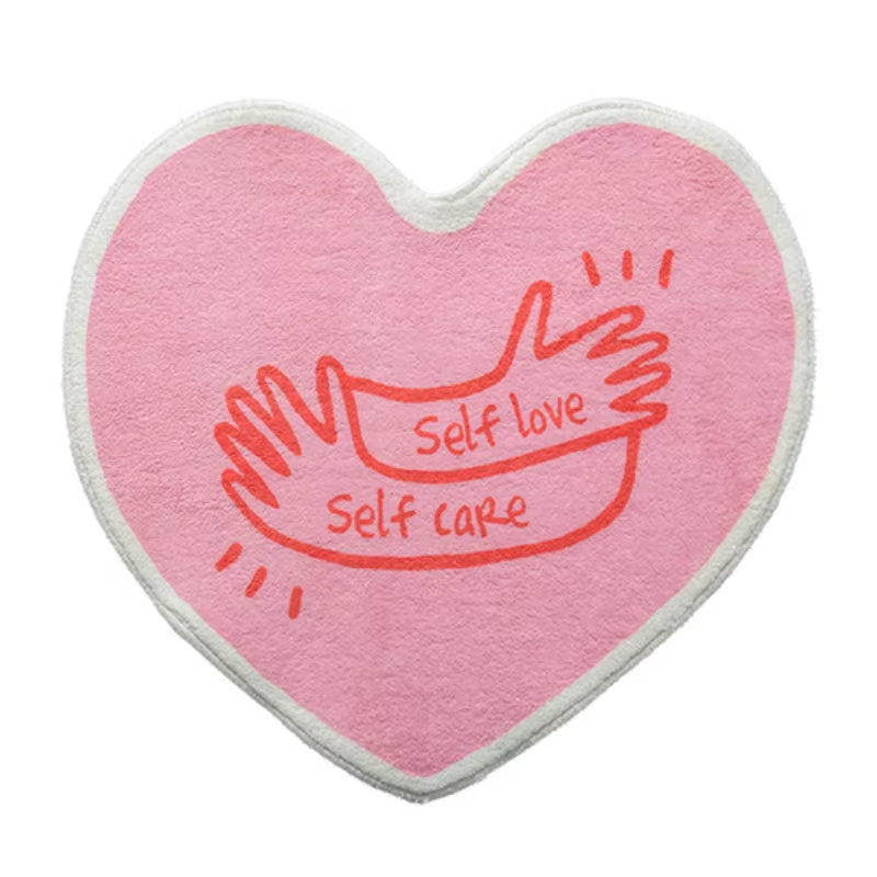 Tapis Rose de Salle de Bain Self Love sur fond blanc