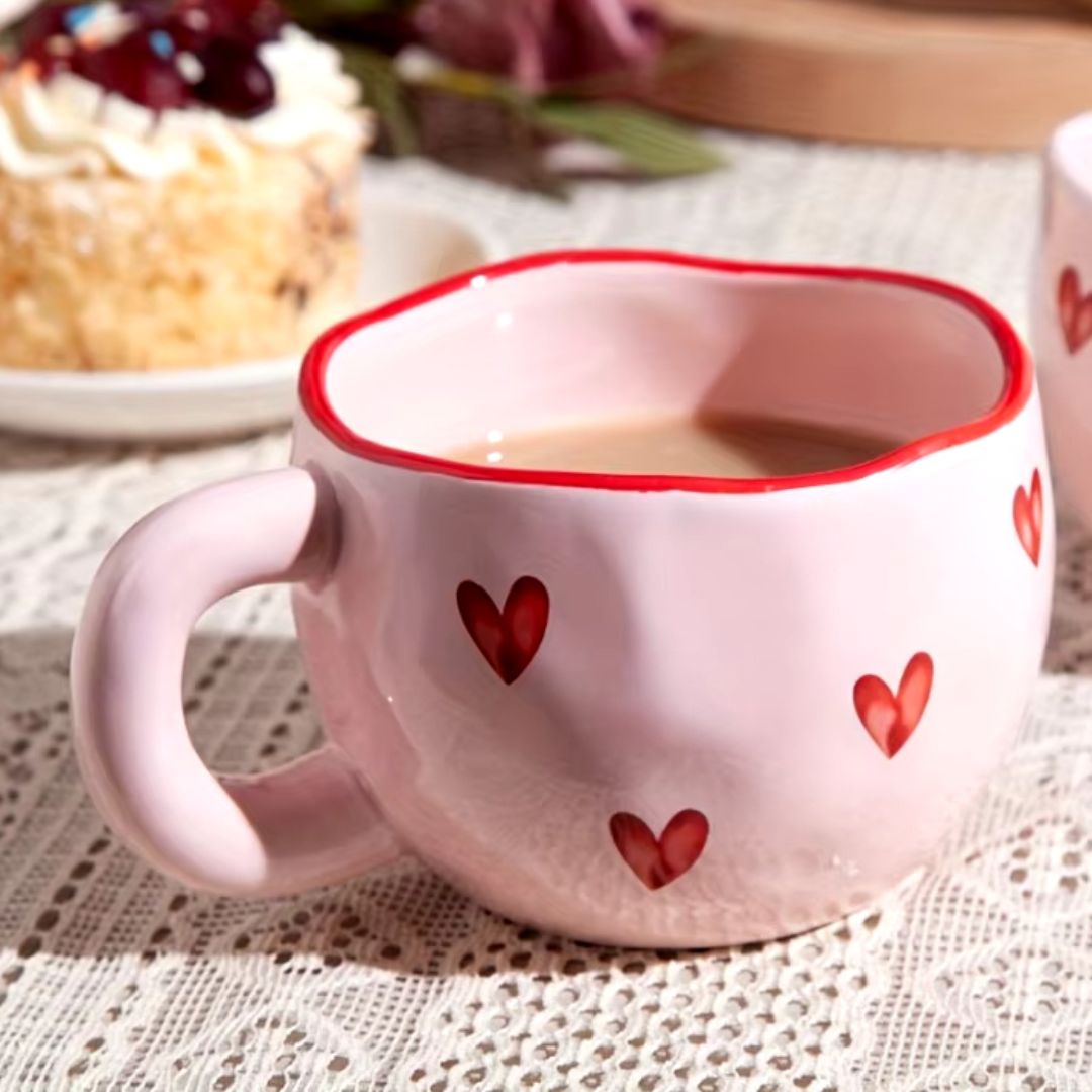 Tasse à Café en Céramique Rose à Coeur