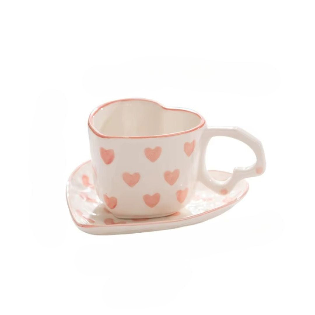 Tasse à Café Moderne Rose Coeur sur fond blanc