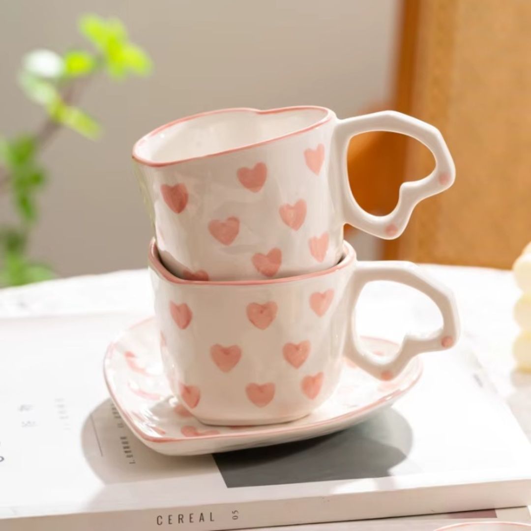 Tasse à Café Moderne Rose Coeur